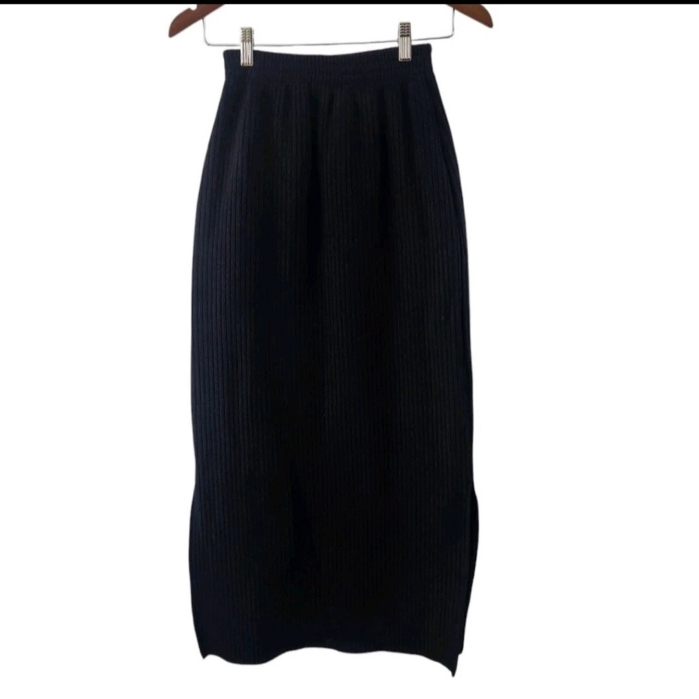 Ilana Kohn Black Ribbed Pencil Skirt Side Slits Womens Size 1 XS Made USA